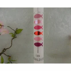 Kommunionkerze Taufkerze lang Mädchen Jungen bunt silber Kreuz Fische Name Datum individualisierbar