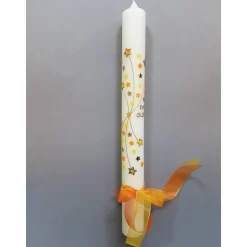 Kommunionkerze Taufkerze lang Mädchen Jungen gelb gold Sterne Name Datum individualisierbar