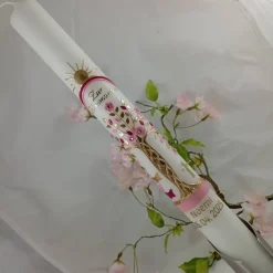 Kommunionkerze Taufkerze lang Mädchen Lebensbaum rosagold Baum des Lebens Kreuz Regenbogen Name Datum Design KKR2040