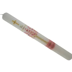 Kommunionkerze Taufkerze lang Mädchen Lebensbaum rosa gold Baum des Lebens Kreuz Regenbogen Name Datum individualisierbar 400/40 mm