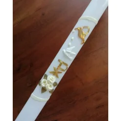 Kommunionkerze, Taufkerze für Mädchen o. Jungen (inkl. Beschriftung + Aufbewahrungskarton)