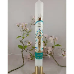 Kommunionkerze Taufkerze lang Lebensbaum Baum Jungen Name Datum individualisierbar 400/40 mm