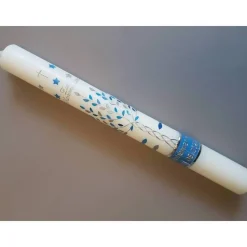 Kommunionkerze Taufkerze lang Jungen Lebensbaum blau  Baum des Lebens Kreuz Regenbogen Name Datum individualisierba