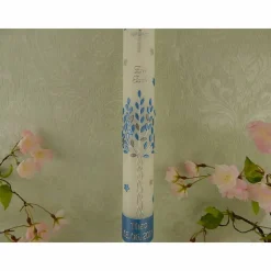 Kommunionkerze Taufkerze lang Jungen Lebensbaum blau silber Baum des Lebens Kreuz Sterne Name Datum individualisierbar