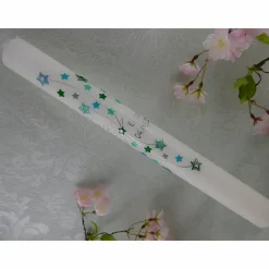 Kommunionkerze Taufkerze lang Mädchen Jungen bunt silber Sterne Name Datum individualisierbar