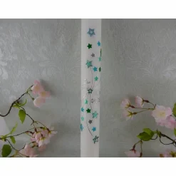 Kommunionkerze Taufkerze lang Mädchen Jungen bunt silber Sterne Name Datum individualisierbar