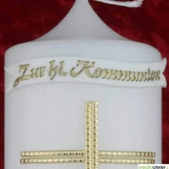 Kommunionkerze Taufkerze „Weites Herz – offene Augen“: Kunstvolles Mosaik aus handgefertigten Echtwachskacheln mit Regen