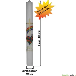 Kommunionkerze Taufkerze „Weites Herz – offene Augen“: Kunstvolles Mosaik aus handgefertigten Echtwachskacheln mit Regen