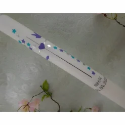 Kommunionkerze Taufkerze lang Mädchen Jungen bunt silber Sterne Name Datum individualisierbar