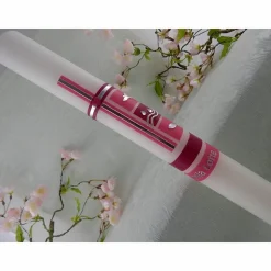 Kommunionkerze Taufkerze lang Mädchen Jungen violett pink silber Kreuz Taube Fisch Schleife Name Datum individualisierbar 400/40 mm oder 400/40 mm