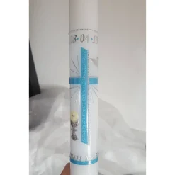 Kommunionkerze türkis glitzer