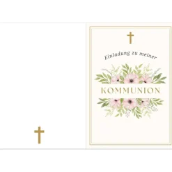 Kommunionseinladungskarten-Set 10er-Pack, florale Kommunionseinladung, blumige Einladung zur Kommunion