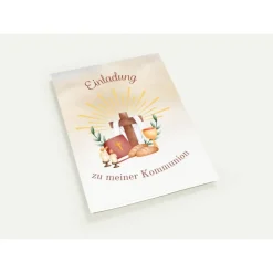 Kommunionseinladungskarten 10er-Set, Kommunionseinladungen mit christlichen Symbolen, Einladung Erstkommunion