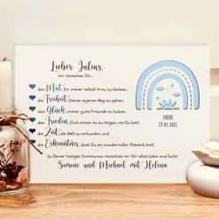 Kommunionsgeschenk Junge personalisiert – Geldgeschenk im Bilderrahmen mit Regenbogen