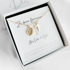 Kommunionsgeschenk Mädchen personalisiert, Halskette mit Gravur und Kreuz Anhänger aus Edelstahl