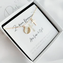 Kommunionsgeschenk Mädchen personalisiert, Halskette mit Gravur und Kreuz Anhänger aus Edelstahl