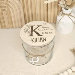 Kommunionsgeschenk mit Namen Geschenkglas Vorratsglas Gravur