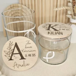 Kommunionsgeschenk mit Namen Geschenkglas Vorratsglas Gravur