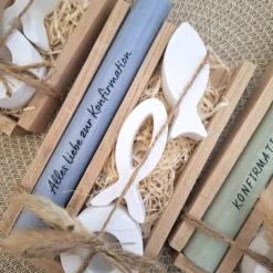 Konfirmation Konfirmationsgeschenk mit zwei Fischen Kerzenhalter rund Geschenkset für Jungen und Mädchen Konfirmationske