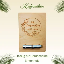 Konfirmation-Geldgeschenkkarten aus Birkenholz, 2teilig, 1teilig, Lasergravur, personalisierbar