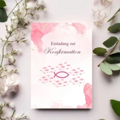 Konfirmationseinladungen 10er-Set in Rosa, rosa Konfirmationseinladungskarten, maritime Konfirmationseinladung