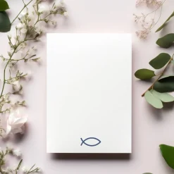 Konfirmationseinladungskarte 10er-Set in Blau, Konfirmationseinladungen mit Fischsymbol, maritime Konfirmationseinladung