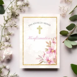 Konfirmationseinladungskarten-Set 10er-Pack, florale Konfirmationseinladung, blumige Einladung zur Konfirmation