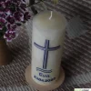 Konfirmationskerze aus Bienenwachs mit Kreuz und Wellen – Blau-Silber, handgefertigt