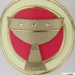 Konfirmationskerze Markus – Weiße Kerze mit drei Kacheln und christlichen Symbolen Licht, Kelch und Fisch