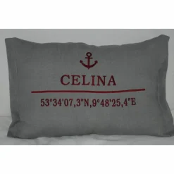 Koordinatenkissen mit Anker bestickt