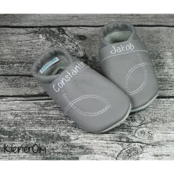 Krabbelpuschen aus Leder mit Ichtys Fisch zur Taufe und Namen ab Gr. 18/19 - Lederpuschen