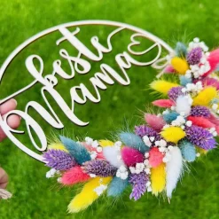 Kranz "beste Mama" mit bunten Trockenblumen, versch. Farben, Geschenk zum Muttertag, Muttertagsgeschenk
