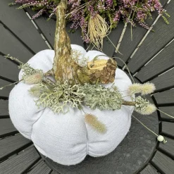 Kürbis aus Leinen XL in Rohweiß, Grün herbstliche skandi  Tischdeko