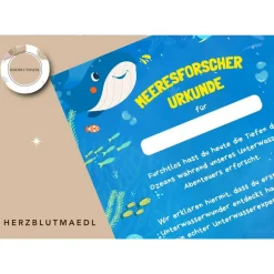 Kreative Urkunden Kindergeburtstag mit Meerestieren | Personalisierte Meeresforscher Urkunde für Kindergeburtstag |