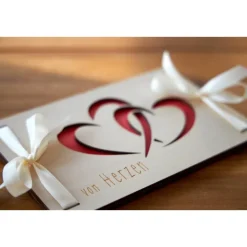 Kreatives Geldgeschenk zur Hochzeit & Geburtstag – Geldverpackung mit Herzmotiv aus Holz - Geschenkidee, Geldverpackung