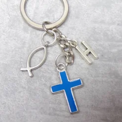 Kreuz Schlüsselanhänger versilbert personalisierbar Taufe konfirmation Kommunion