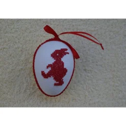 Kreuzstich Osterei Handarbeit gestickt  Oster Motiv   9cm, rot weiß,