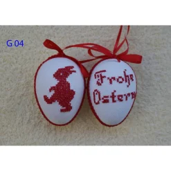 Kreuzstich Osterei Handarbeit gestickt  Oster Motiv   9cm, rot weiß,