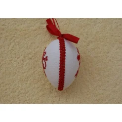 Kreuzstich Osterei Handarbeit gestickt  religiöses Motiv   9cm, rot weiß,