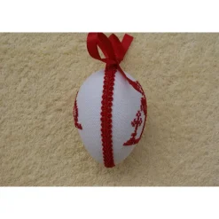 Kreuzstich Osterei Handarbeit gestickt  religiöses Motiv   9cm, rot weiß,