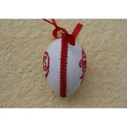 Kreuzstich Osterei Handarbeit gestickt  religiöses Motiv   9cm, rot weiß,
