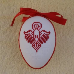Kreuzstich Osterei Handarbeit gestickt  religiöses Motiv   12cm, rot weiß,