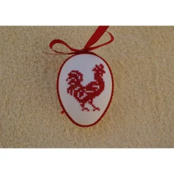 Kreuzstich Osterei Handarbeit gestickt  Oster Motiv   9cm, rot weiß,