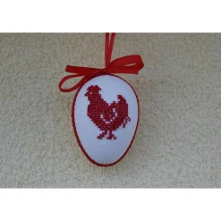Kreuzstich Osterei Handarbeit gestickt  Oster Motiv   9cm, rot weiß,