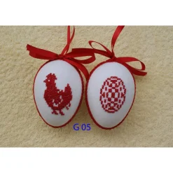 Kreuzstich Osterei Handarbeit gestickt  Oster Motiv   9cm, rot weiß,