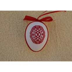 Kreuzstich Osterei Handarbeit gestickt  Oster Motiv   9cm, rot weiß,