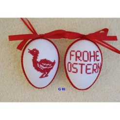Kreuzstich Osterei Handarbeit gestickt  Oster Motiv   9cm, rot weiß,