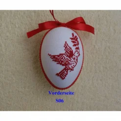 Kreuzstich Osterei Handarbeit gestickt  religiöses Motiv   12cm, rot weiß,