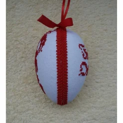Kreuzstich Osterei Handarbeit gestickt  religiöses Motiv   12cm, rot weiß,
