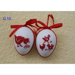 Kreuzstich Osterei Handarbeit gestickt  Oster Motiv   9cm, rot weiß,